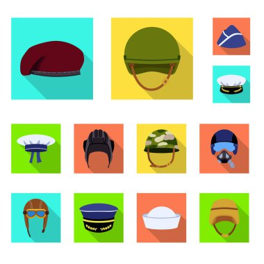 Başlık ve giysi işareti izole nesne. Başlık ve silahlı stok vektör illüstrasyon koleksiyonu.