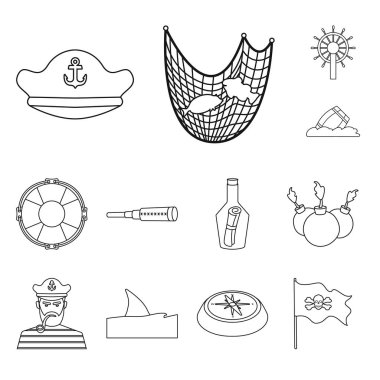 Hazine ve okyanus sembolü izole nesne. Stok için hazine ve deniz vektör simgesi kümesi.