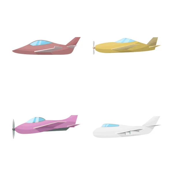 Geïsoleerd object van vliegtuigen en commerciële icoon. Verzameling van vliegtuigen en luchtvaart voorraad vector illustratie. — Stockvector