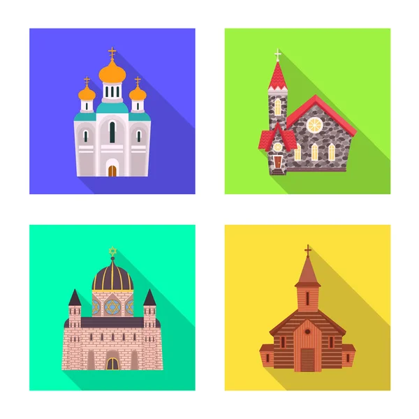 Diseño vectorial de culto y logotipo del templo. Conjunto de culto y símbolo de stock parroquial para web . — Archivo Imágenes Vectoriales