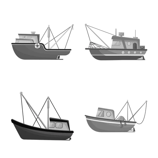 海とスピードボートのシンボルのベクトルイラスト。ウェブ用海と工業用ストックシンボルのコレクション. — ストックベクタ