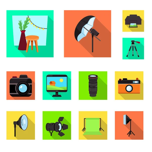 Vector design of photoshoot and work logo. Collection of photoshoot and hobbies stock vector illustration. — Stock Vector