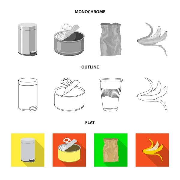 Vector illustratie van vuilnis en junk symbool. Set van vuilnis en afval vector pictogram voor voorraad. — Stockvector