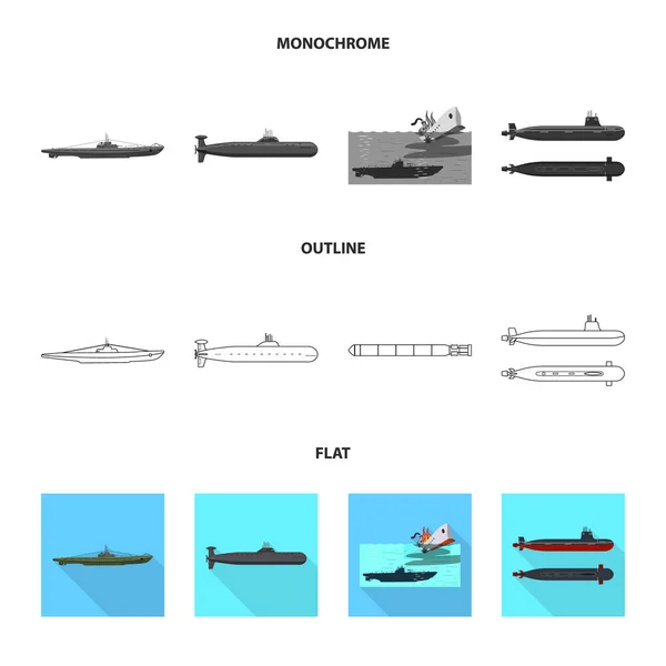 Vector illustratie van oorlog en schip teken. Verzameling van oorlog en vloot voorraad vectorillustratie. — Stockvector