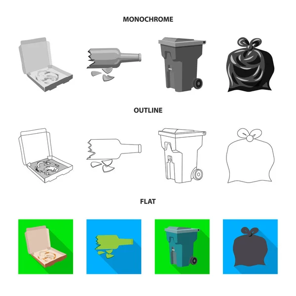 Ilustración vectorial de basura y letrero basura. Conjunto de basura e ilustración de vectores de residuos . — Vector de stock