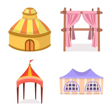 Tente ve barınak logosu vektör tasarımı. Web için tente ve gölgelik stok sembolü seti.