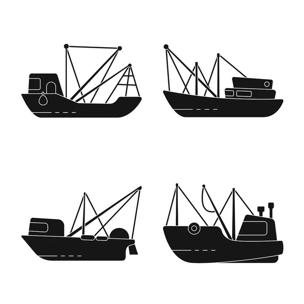 Objeto isolado de transporte e símbolo de iate. Coleção de transporte e ícone vetor de pesca para estoque . — Vetor de Stock