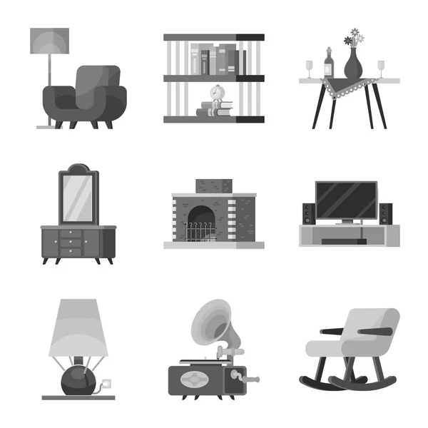 Illustrazione vettoriale di camera e stile logo. Raccolta dell'icona vettoriale delle stanze e delle attrezzature per magazzino . — Vettoriale Stock