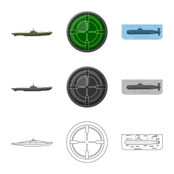 Objeto aislado de guerra y señal de nave. Colección de ilustración vectorial de guerra y flota . — Vector de stock