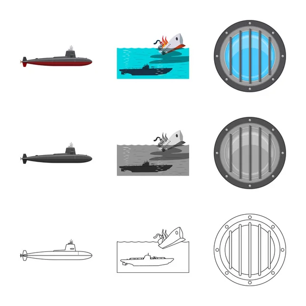 전쟁과 배 로고의 벡터 그림입니다. 전쟁 및 재고에 대 한 함 대 벡터 아이콘 세트. — 스톡 벡터