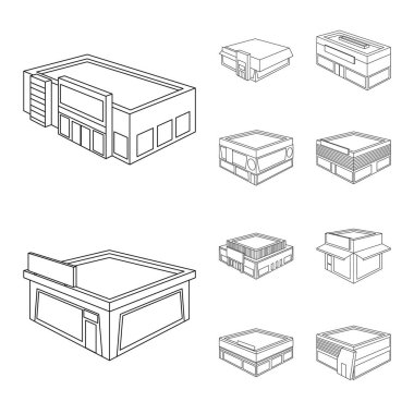İş ve süpermarket simgesiizole nesne. İş seti ve vitrin stok vektör illüstrasyon.
