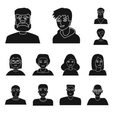 Saç kesimi ve milliyet logosu izole nesne. Stok için saç kesimi ve avatar vektör simgesi koleksiyonu.