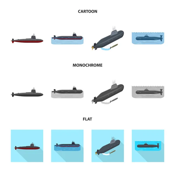 Vector ontwerp van oorlog en schip pictogram. Verzameling van oorlog en vloot aandelensymbool voor web. — Stockvector