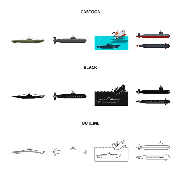 Ilustración vectorial de guerra y señal de barco. Conjunto de guerra y vector de flota icono para stock . — Vector de stock