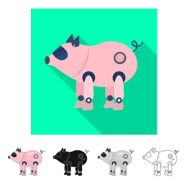 Isolated object of pig and robotic icon. Collection of pig and cybernetics stock symbol for web. — Stock Vector