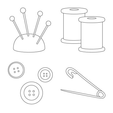 Moda ve terzilik sembolü izole nesne. Moda ve tekstil stok vektör illüstrasyon koleksiyonu.