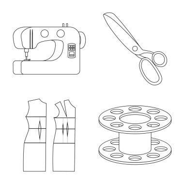 Moda ve terzilik logosu izole nesne. Stok için moda ve tekstil vektör simgesi seti.