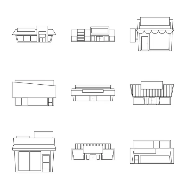 Vektor-Illustration von Laden- und Marktzeichen. Abbildung von Ladengeschäften und Geschäftsbeständen. — Stockvektor
