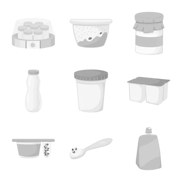 Illustrazione vettoriale di yogurt e simbolo del prodotto. Raccolta di yogurt e lattosio stock illustrazione vettoriale . — Vettoriale Stock