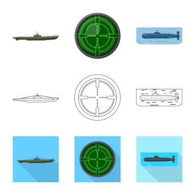 İşareti savaş ve gemi tasarımı vektör. Savaş ve hisse senedi için filo vektör ikon koleksiyonu.