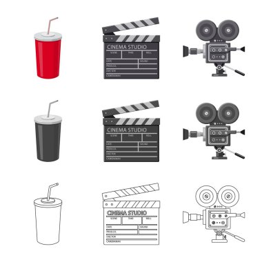 Televizyon ve filme işareti izole nesne. Televizyon ve görüntüleme stok vektör çizim seti.