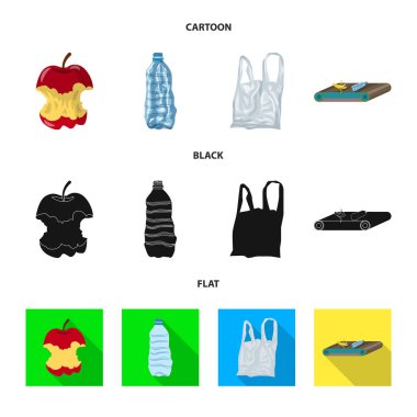 Çöp ve önemsiz işareti izole nesne. Stok için çöp ve atık vektör simgesi seti.