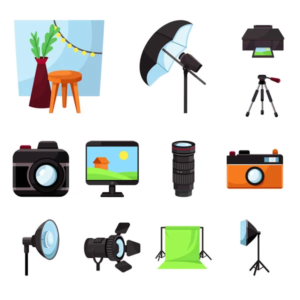 工作室和照片标志的矢量插图。工作室和设备库存符号的收集. — 图库矢量图片