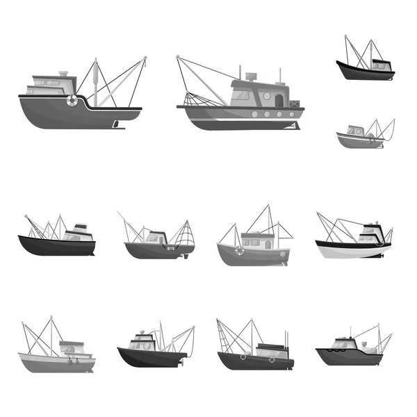Vektordesign von See- und Schnellbootschildern. Set von Meer und industriellem Aktiensymbol für Web. — Stockvektor