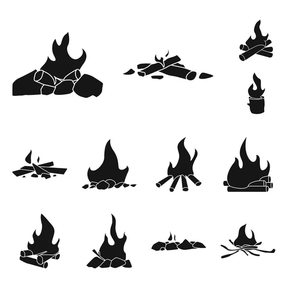 Vector illustratie van natuurlijke en Hiking teken. Set van natuurlijke en Fire Stock vector illustratie. — Stockvector