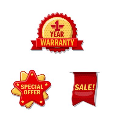 İllüstrasyon işareti amblemi ve rozet vektör. Web için amblem ve etiket hisse senedi simgesi kümesi.