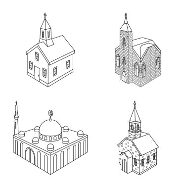 Mimari ve bina logosu izole nesne. Stok lar için mimari ve din adamları vektör simgesi kümesi.