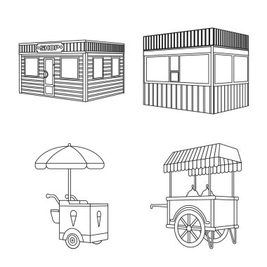 Piyasa ve küçük işaret izole nesne. Web için Pazar ve gıda stok sembolü seti.