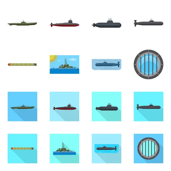 Objeto isolado de guerra e logotipo do navio. Conjunto de ilustrações vetoriais de guerra e frota . — Vetor de Stock