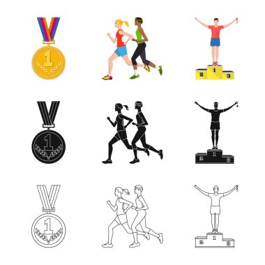 Spor ve kazanan işareti vektör tasarımı. Spor ve fitness hisse senedi vektör çizim seti.