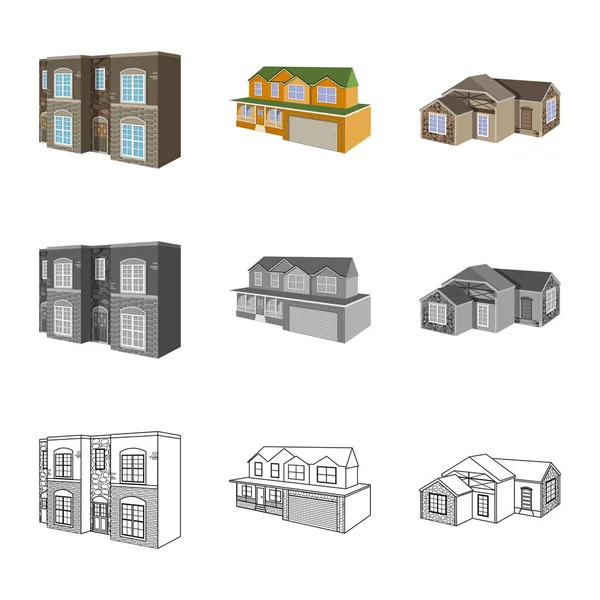 Ізольований об'єкт фасаду та логотипу житла. Набір фасадів та інфраструктури Векторні ілюстрації . — стоковий вектор