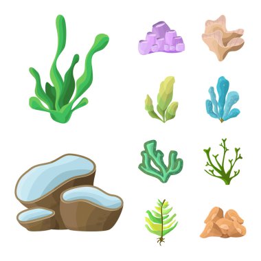 Sualtı ve akvaryum simgesiizole nesne. Sualtı ve okyanus stok vektör illüstrasyon koleksiyonu.