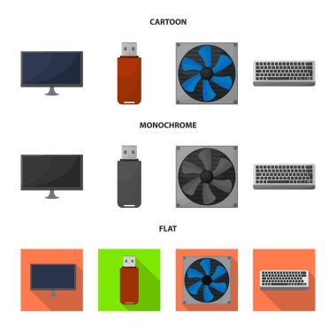 Aksesuarlar ve cihaz işareti vektör Illustration. Aksesuar ve elektronik stok vektör çizim koleksiyonu.