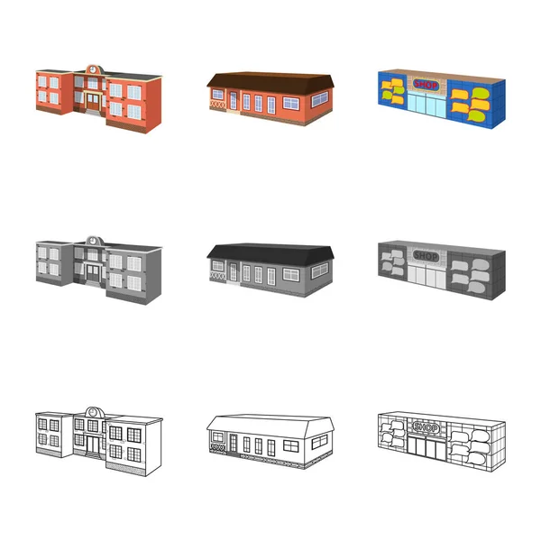 Isolierte Objekt der Fassade und Gehäuseschild. Fassaden- und Infrastruktur-Vektor-Illustration. — Stockvektor