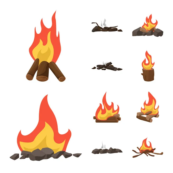 Εικονογράφηση του συμβόλου φλόγας και φωτιάς. Σύνολο της φλόγας και το εικονίδιο διάνυσμα στρατόπεδο για απόθεμα. — Διανυσματικό Αρχείο