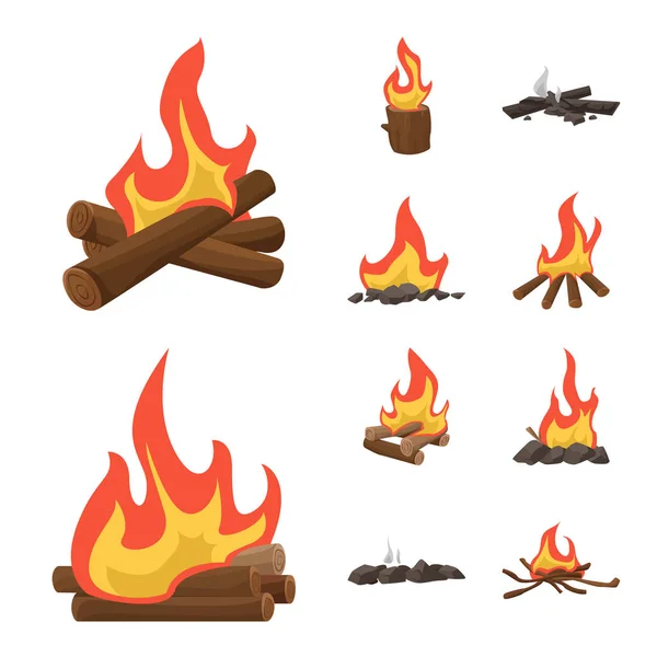 Ilustración vectorial de llama y símbolo de fuego. Conjunto de llama y símbolo de stock de campamento para web . — Vector de stock