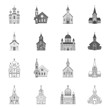 Kült ve tapınak sembolü vektör tasarımı. Kült ve cemaat stok vektör illüstrasyon seti.