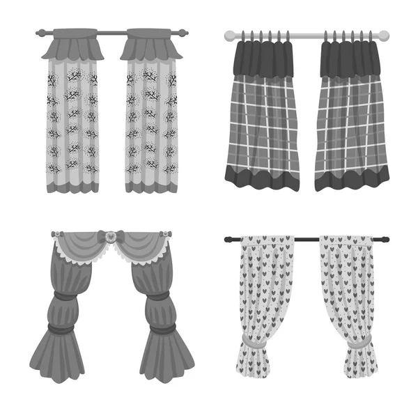 Isolierte Objekt des Innenraums und Gesims Zeichen. Set von Interieur und Gardinen Aktiensymbol für Web. — Stockvektor