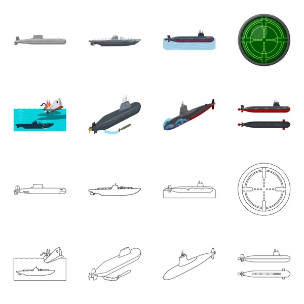 Objeto isolado de guerra e logotipo do navio. Conjunto de ícone de vetor de guerra e frota para estoque . — Vetor de Stock