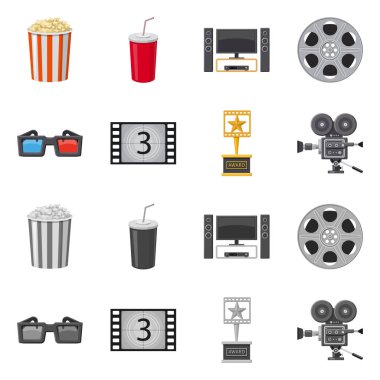 Televizyon ve filme logo vektör Illustration. Televizyon ve hisse senedi için vektör simge görüntüleme kümesi.