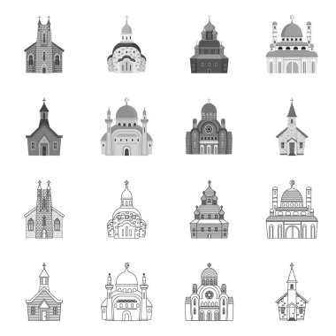 Tarikat ve tapınak sembolü izole nesne. Stok için kült ve bucak vektör simgesi koleksiyonu.