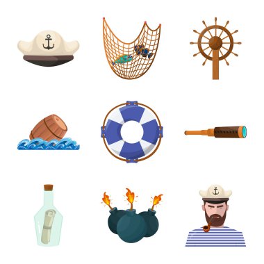Deniz ve macera logosu vektör illüstrasyon. Deniz ve okyanus stok vektör illüstrasyon seti.