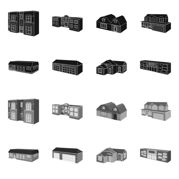 Objet isolé de façade et symbole de logement. Collection d'illustrations vectorielles des façades et des infrastructures . — Image vectorielle