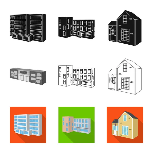 Векторная иллюстрация иконки фасада и корпуса. Набор символов фасада и запасов инфраструктуры для веб . — стоковый вектор