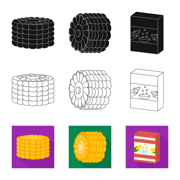 Illustrazione vettoriale del campo di grano e icona vegetale. Raccolta di icone vettoriali di mais e vegetariani per magazzino . — Vettoriale Stock