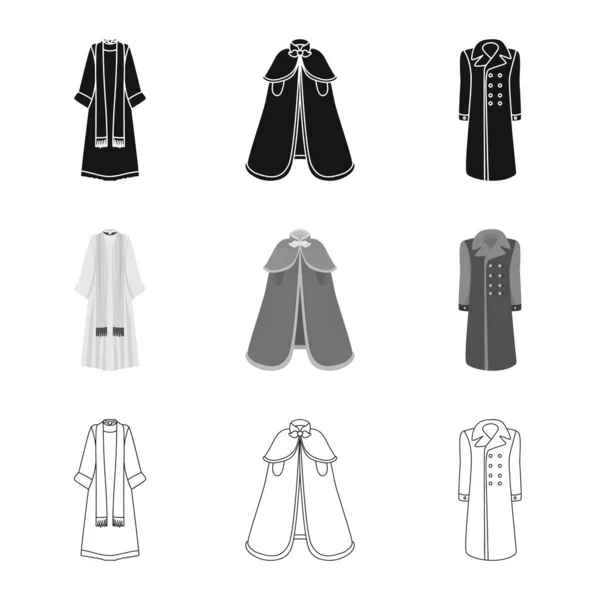 Diseño vectorial de material y signo de ropa. Colección de material e icono de vectores de prendas de vestir para stock . — Vector de stock